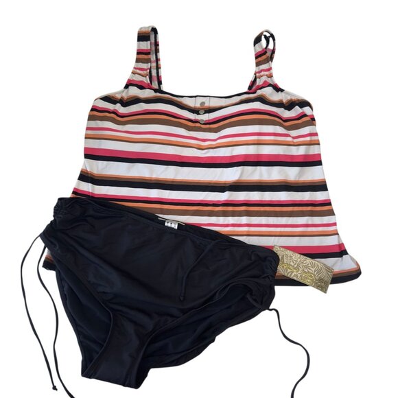Beach House Woman 22W Striped Padded Tankini Top & Black Bottoms Swim Set NWT - Picture 10 of 15